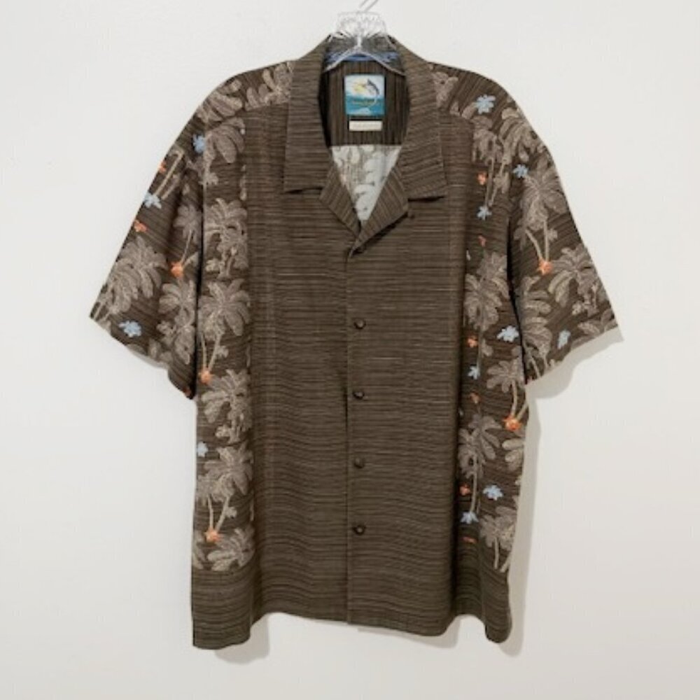 Tommy Bahama Island Modern Fit Brown Hawaiian Camp Shirt Silk Blend Men's XXL